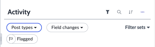 Activity panel showing selected filters