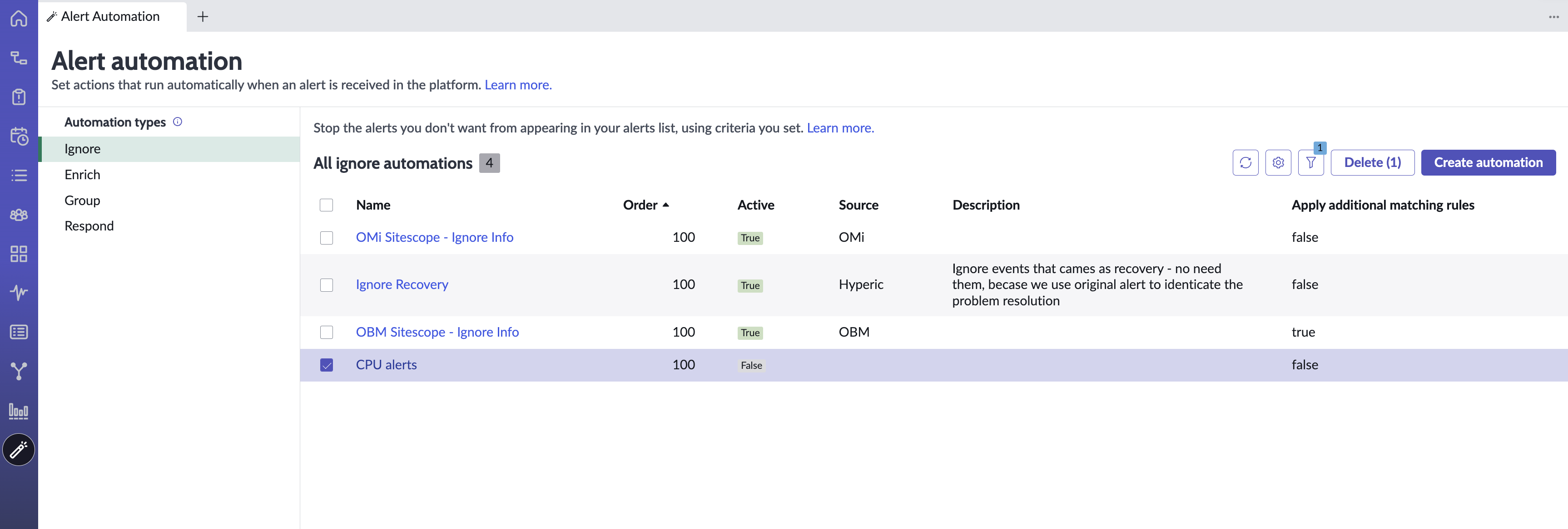 Delete automation option.