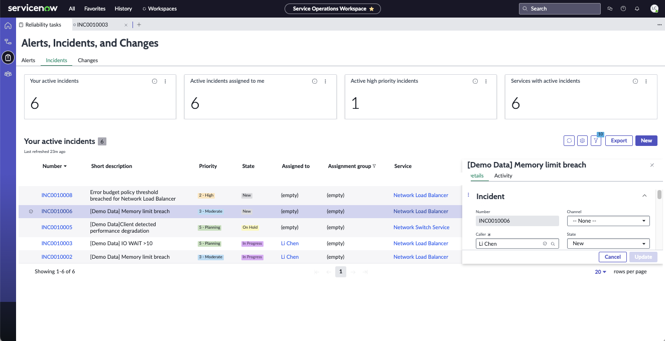 Sample fly-out screen shows details and activity related to a memory limit breach.