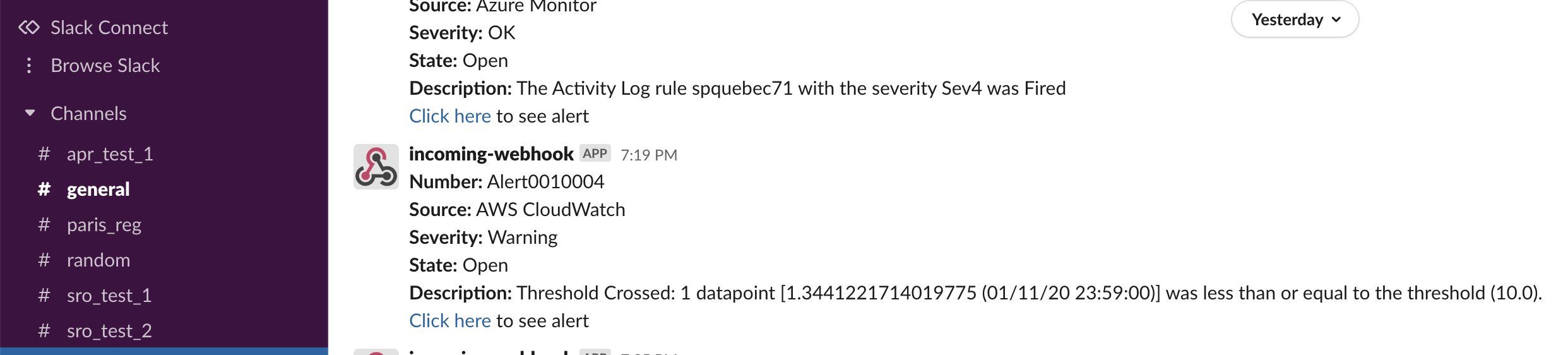 Benachrichtigung in Slack