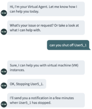 Chatbot-Dialogfeld zum Anhalten eines virtuellen Computers