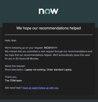 IAR hat eine E-Mail-Benachrichtigung für den angeforderten Incident ausgelöst.