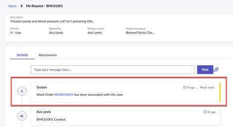 Work order auto creation from the Healthcare biomed case.