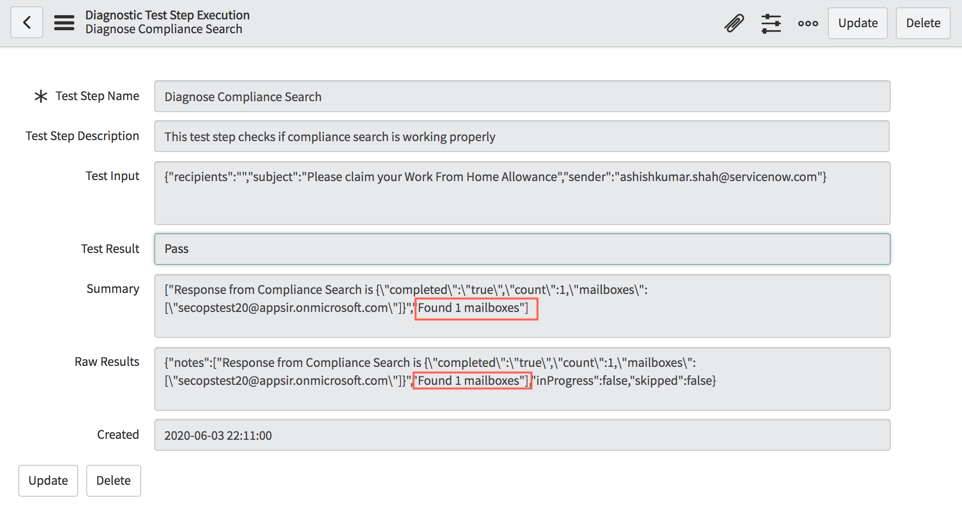 MS Exchange Online: execução da etapa de teste de diagnóstico: detalhes