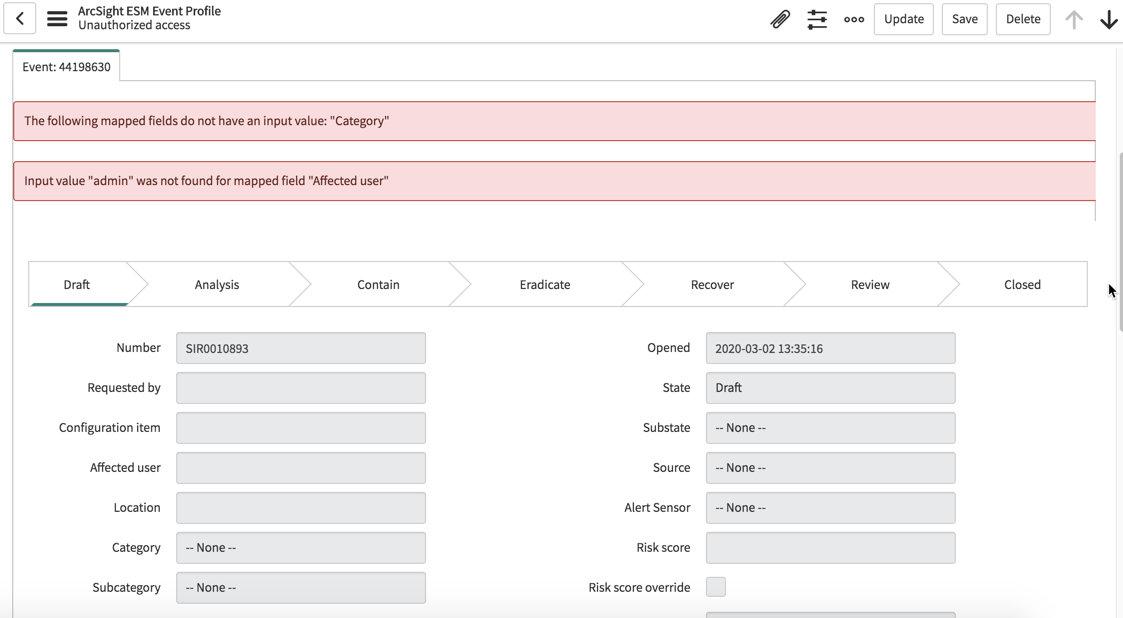 ArcSight ESM: criar perfil: visualizar