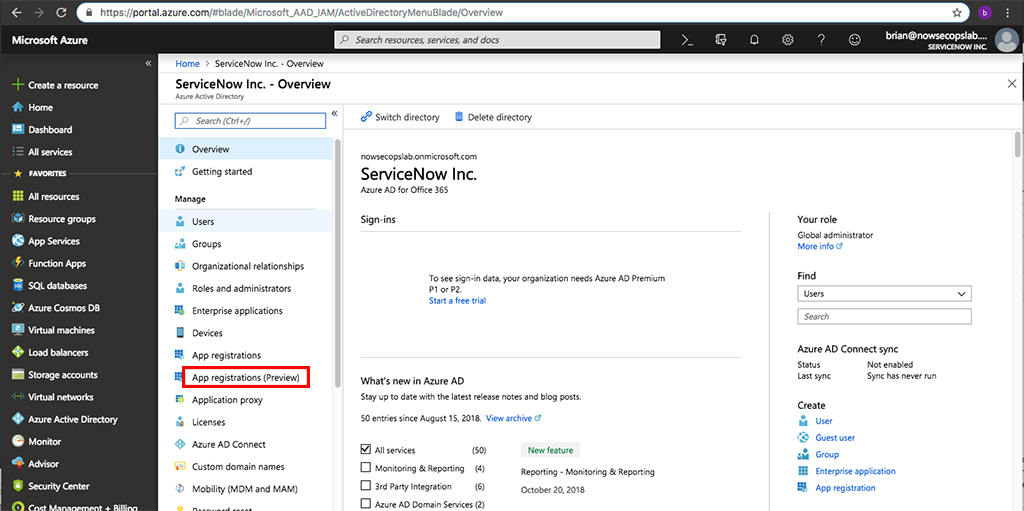 Exibição de registros de aplicaçõesno portal do Microsoft Azure.