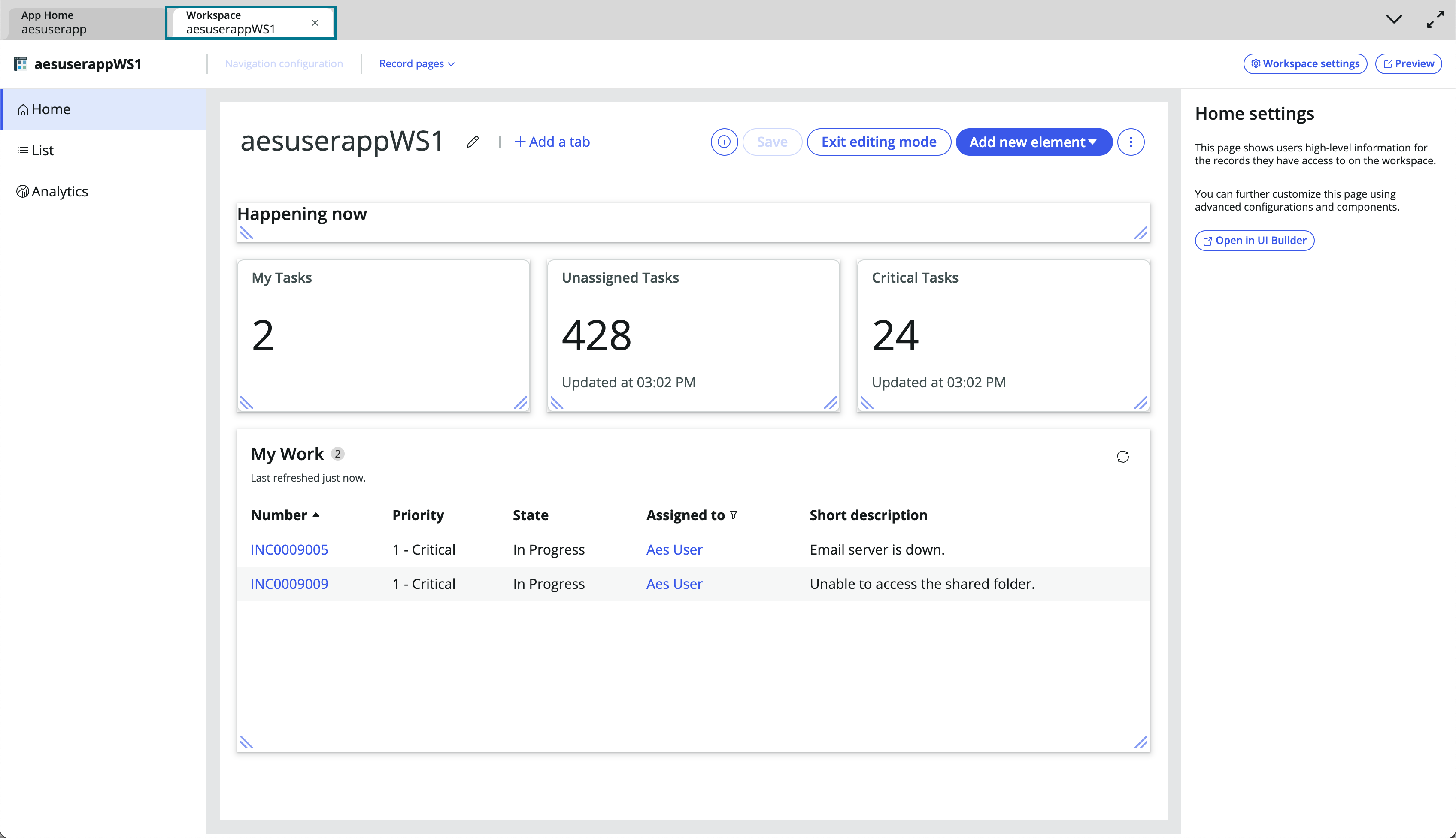 Workspace Builder でのワークスペースの迅速な作成