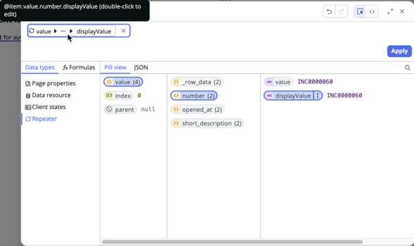 @item.value.number.displayValue が追加されたデータバインディング構成