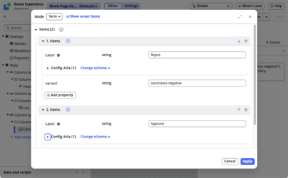 UI Builder のローコード JSON エディター。