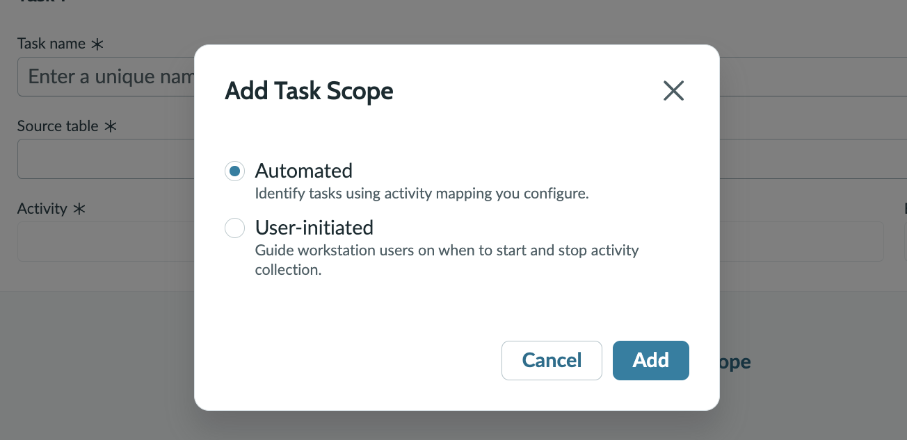Screenshot showing task scope options.