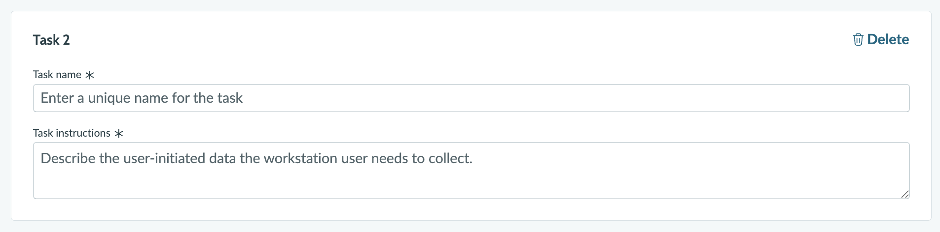 Screenshot showing user-initiated task fields.