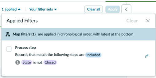 Applied filters list