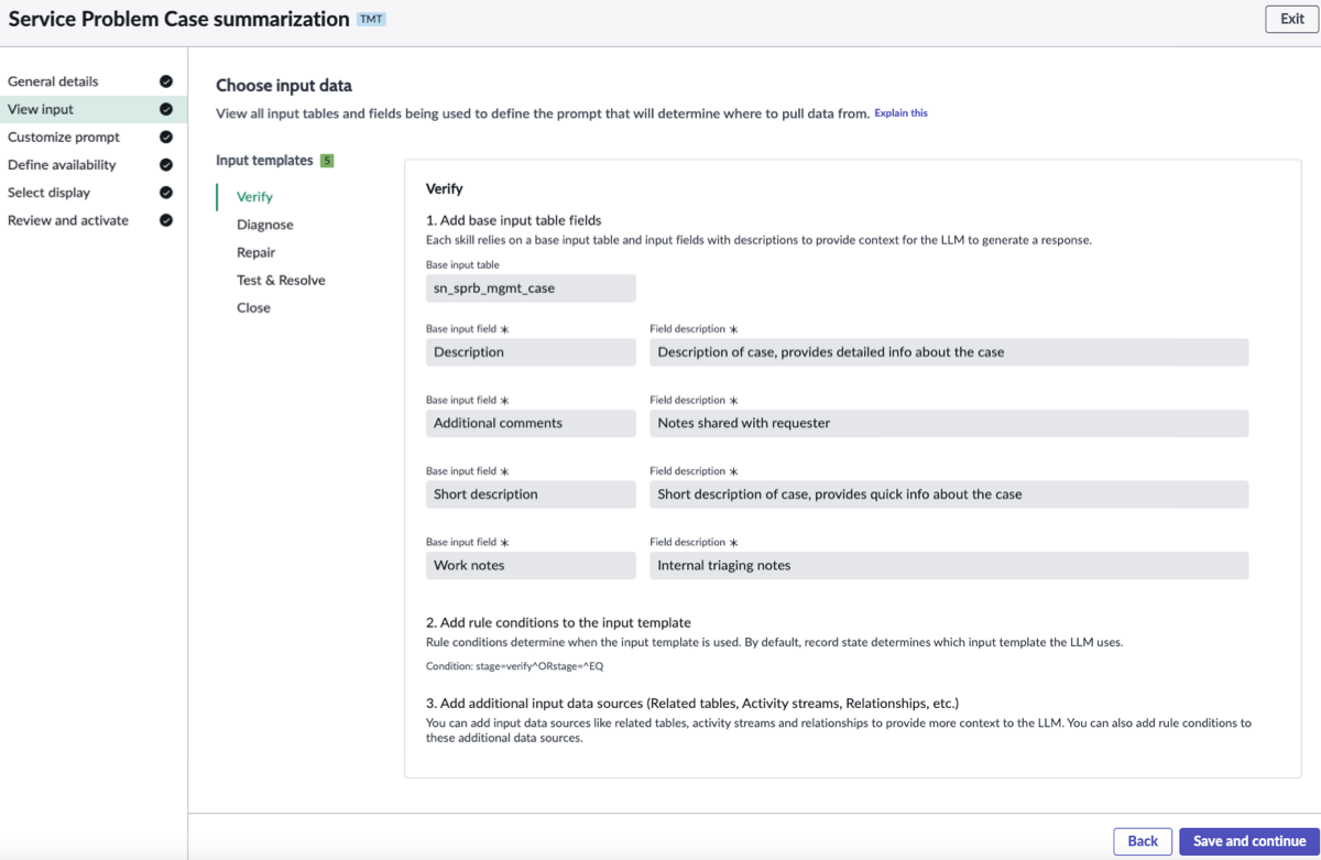 View of all the input tables and fields that are used to define the prompt that will determine where to pull the data from.