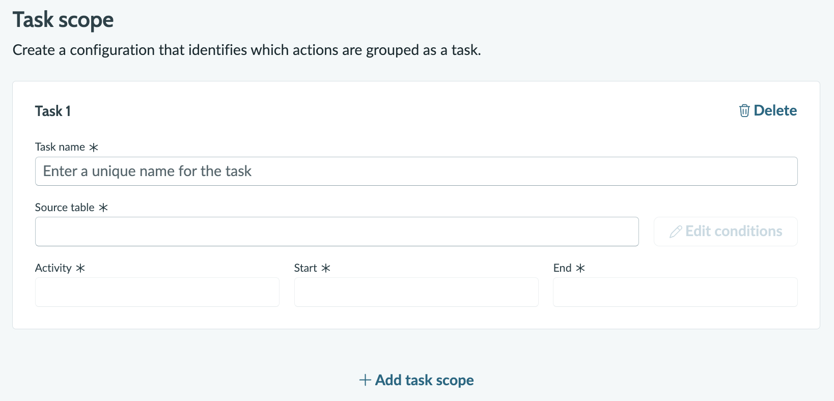 Screenshot showing automated task scope fields.