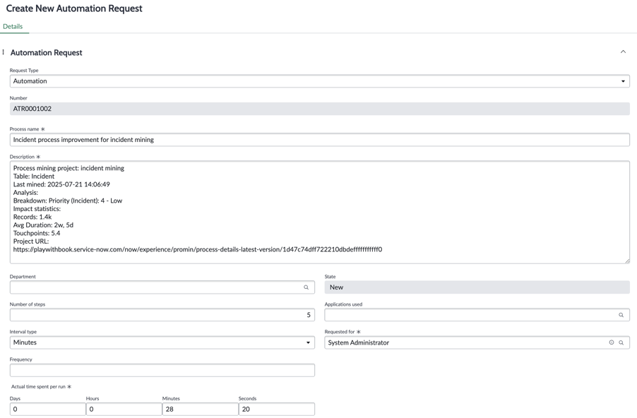 New automation idea form