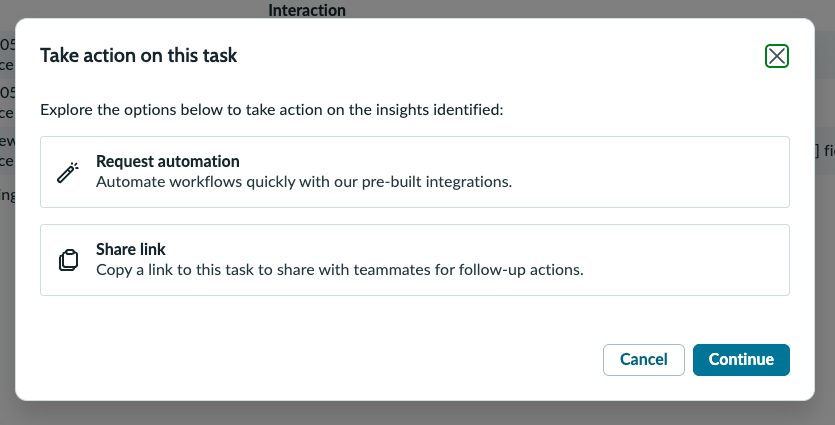 Screenshot showing the Take action options.