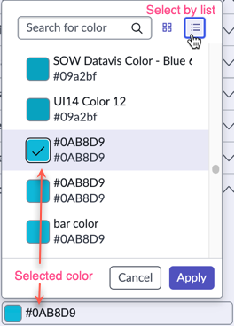 Color selector when selecting by list