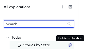 Deletion option from the All explorations list.