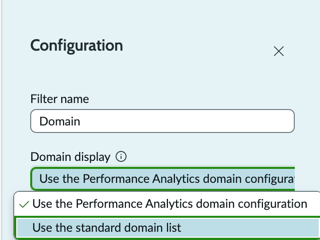 Domain filter configuration panel with Domain display list expanded.