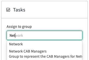 Typing part of the name of an assignment group and being offered matches.