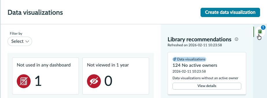 Data visualization library showing recommendation panel.
