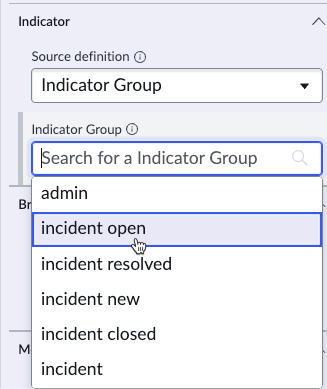 The incident open indicator group being selected.