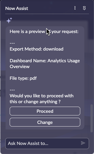Prompt to review a request to export a dashboard.