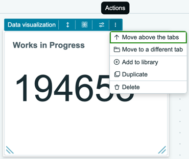 Menu in header of data visualization with Add to library, Duplicate, and Delete actions.