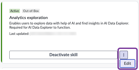 Tile for the Analytics exploration skill showing the Edit button.