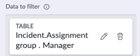The dotwalked field Incident.Assignment Group.Manager selected as data to filter.