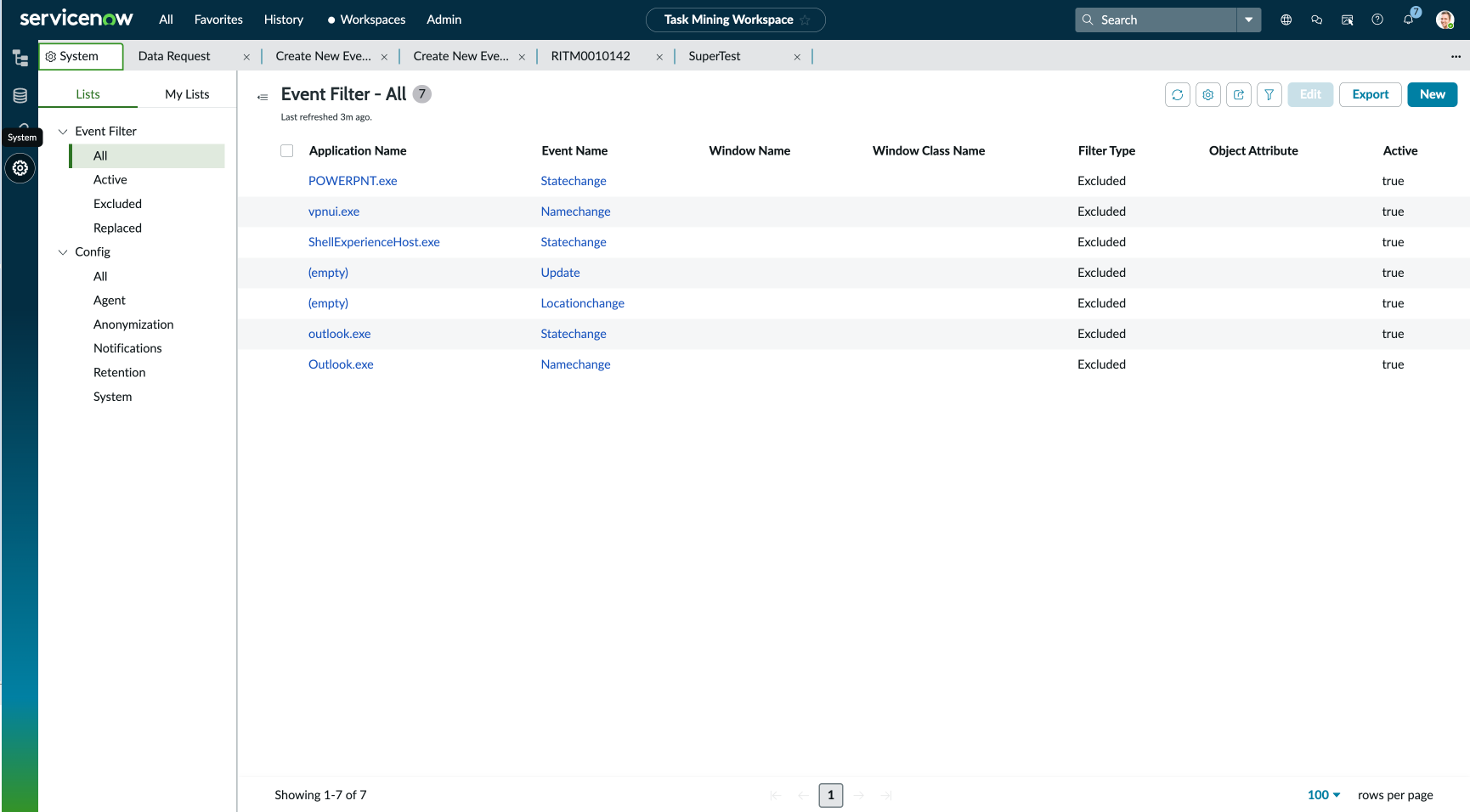 Screenshot showing the Configuration page in Task Mining.