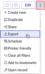 More actions menu with Export item highlighted