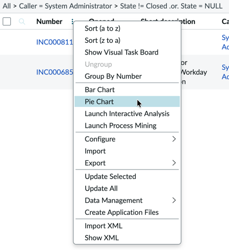Run a pie or bar report from a list