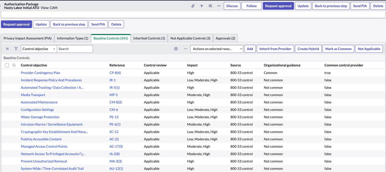 Configure controles de linha de base para herdar controles e requisitos.