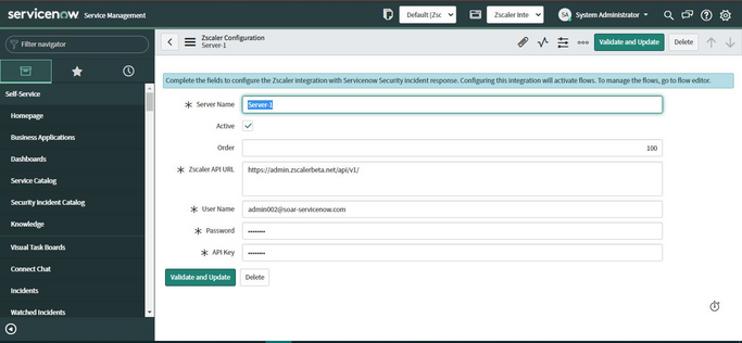 Page de configuration de l’intégration Zscaler.