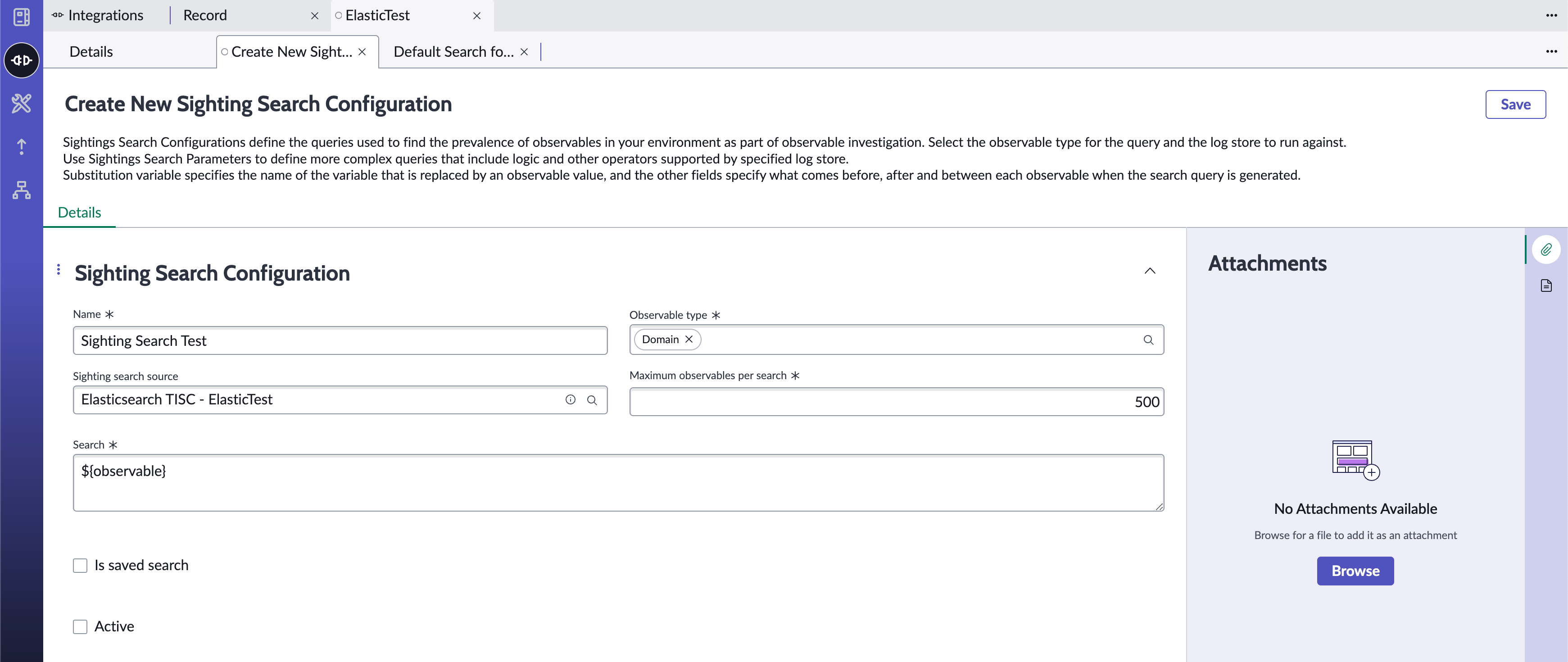 Créer une configuration de recherche de perceptions