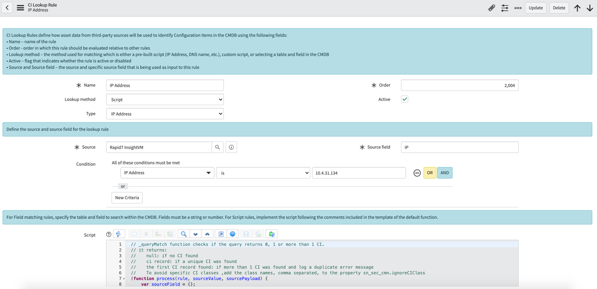 Règle de recherche de CI utilisant un générateur de conditions pour la version 12.0.