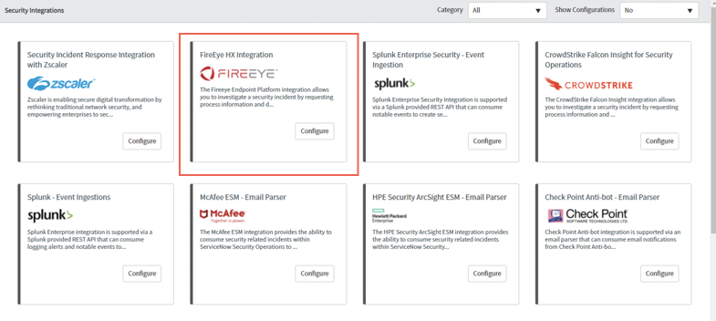 Vignette d’intégration FireEye HX mise en surbrillance