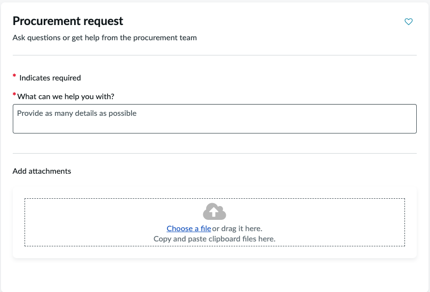 Image displays general inquiry form for procurement.