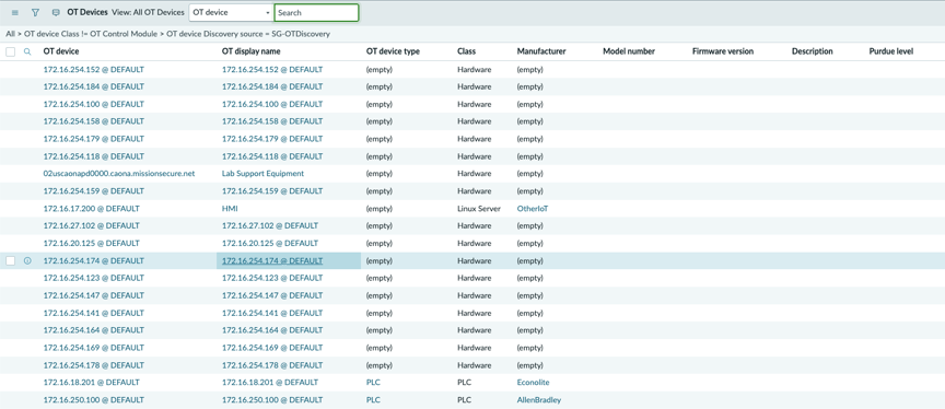 Review the imported OT devices
