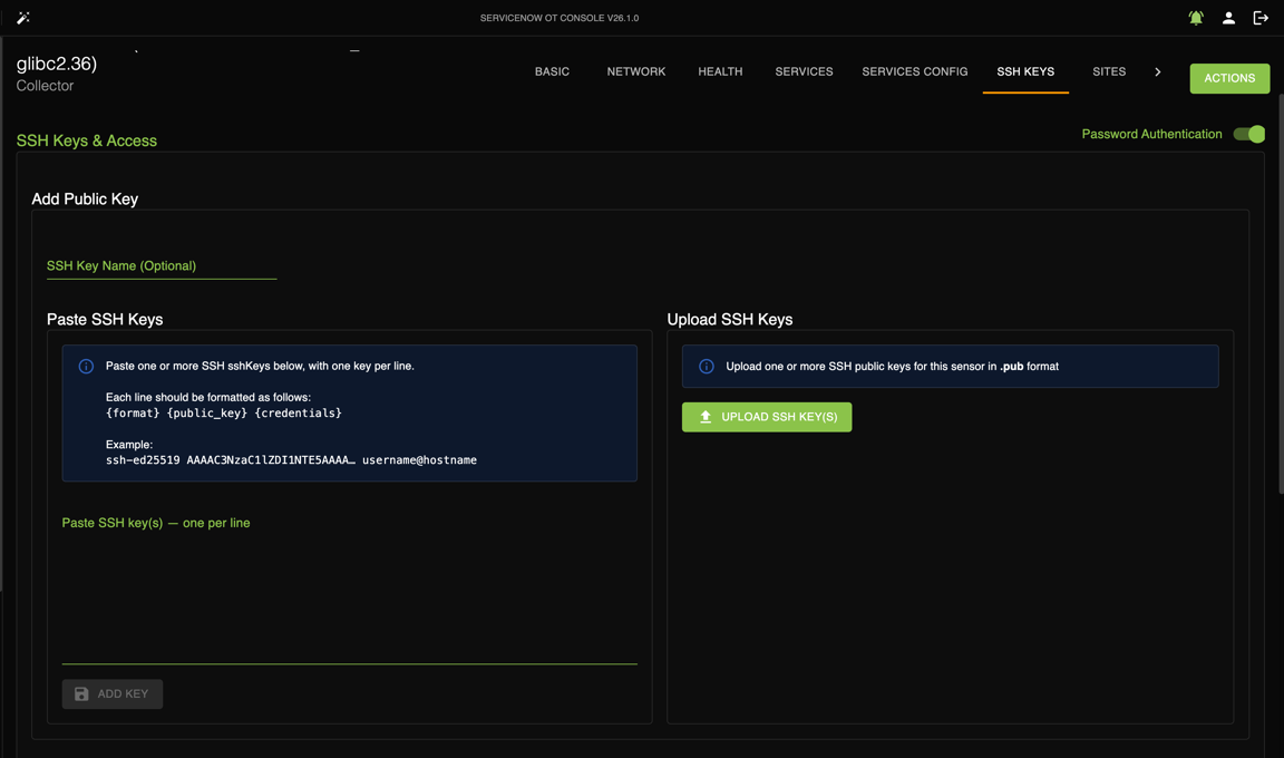 SSH Keys tab