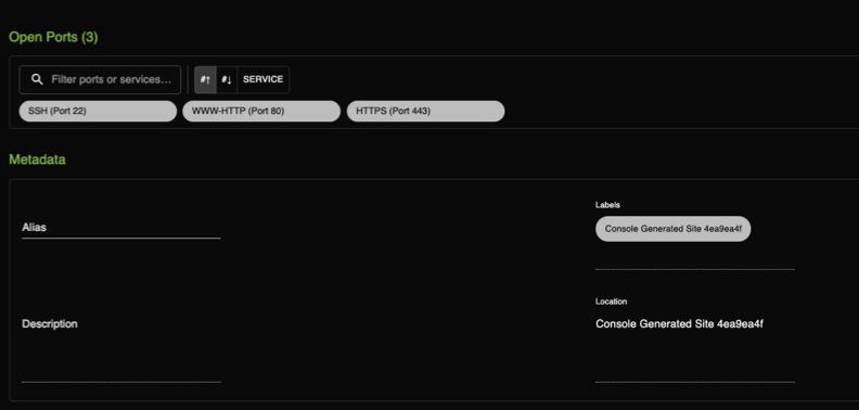 Ports and Metadata sections