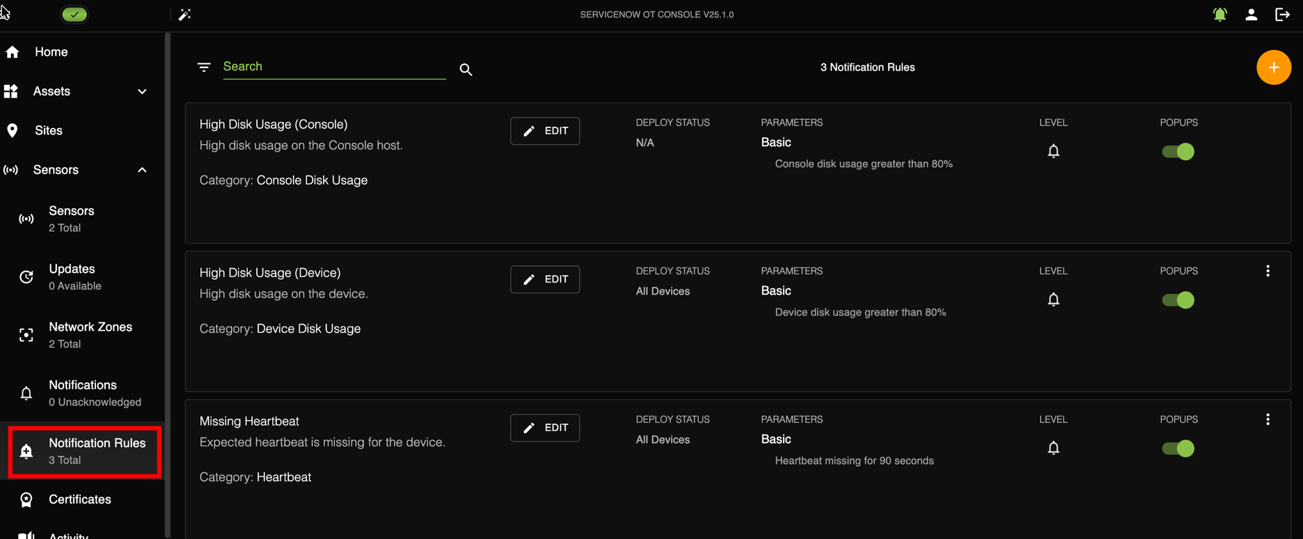 Notification Rules page