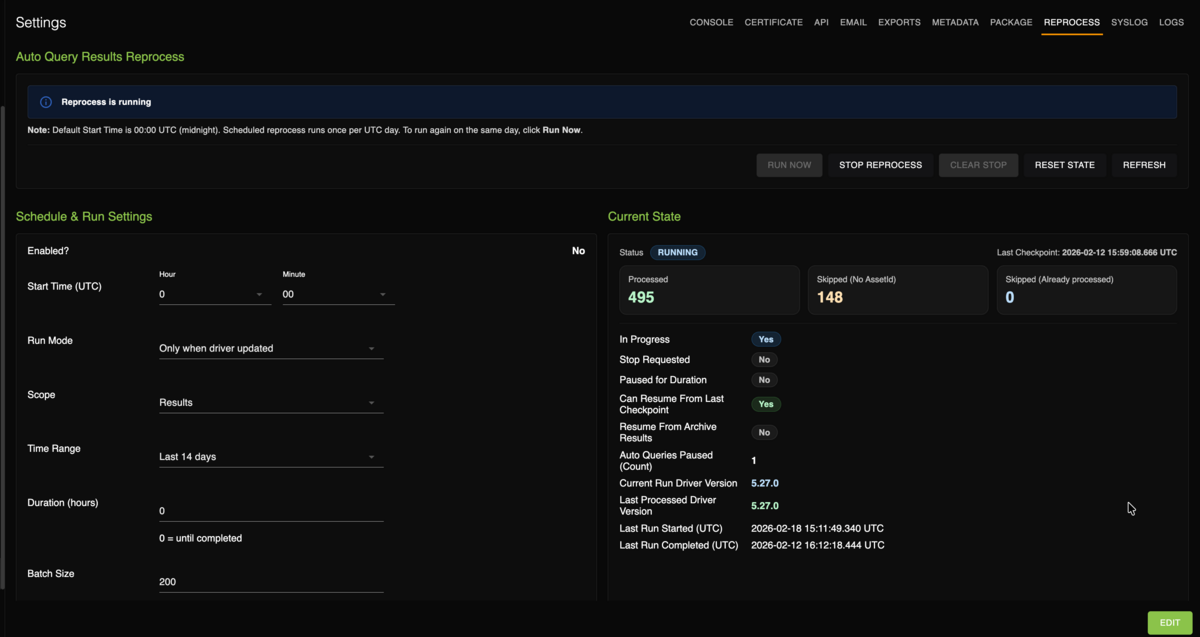 Settings>Reprocess tab