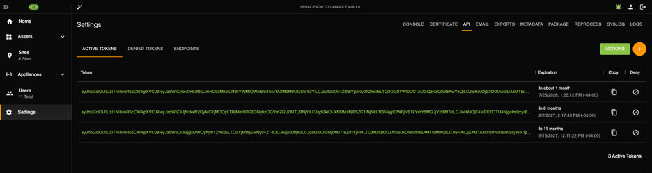 API tab on the Settings page