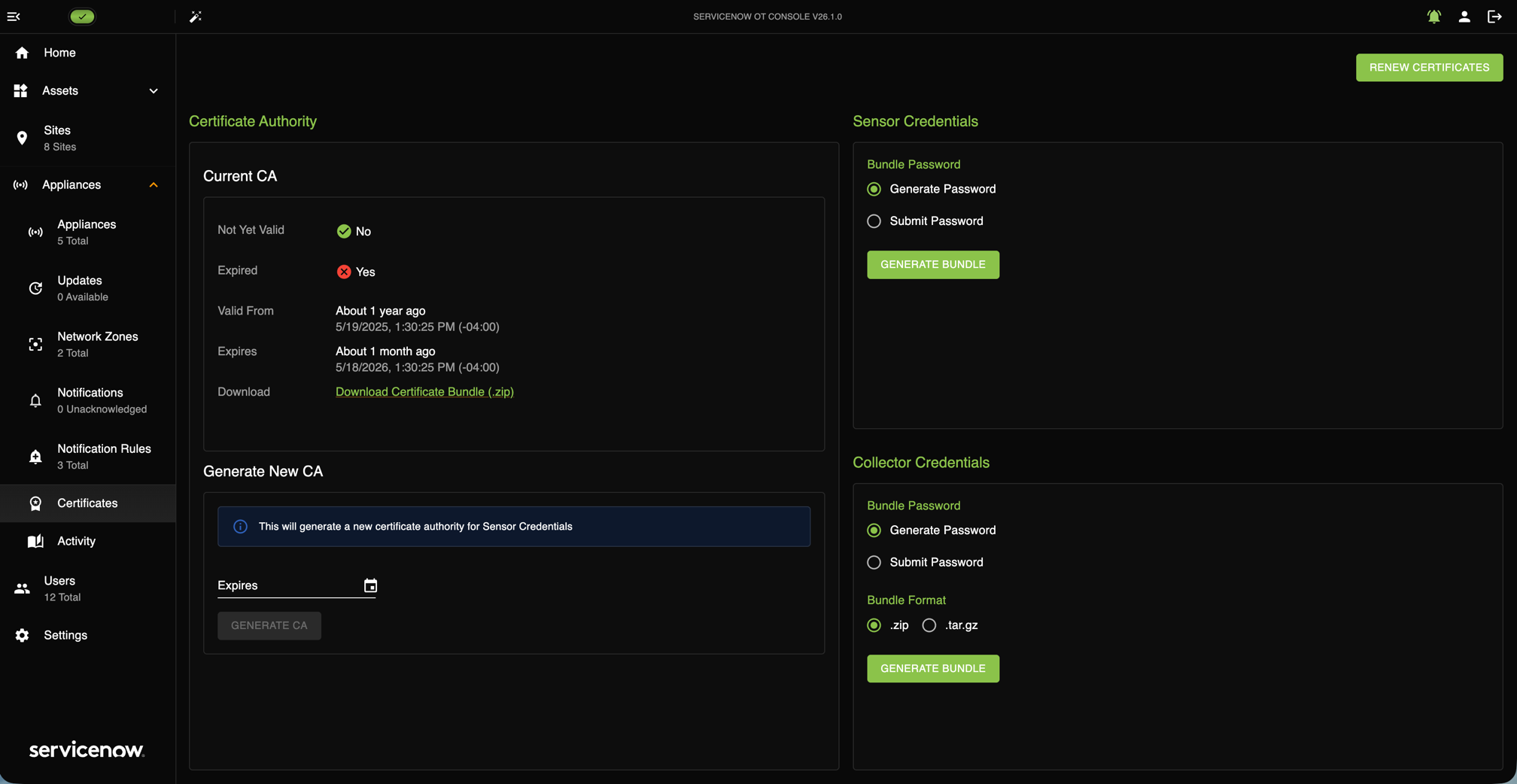 Certificates page