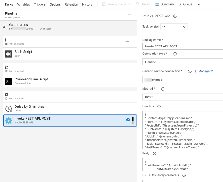 Controle de mudança da API REST de invocação do pipeline do Azure