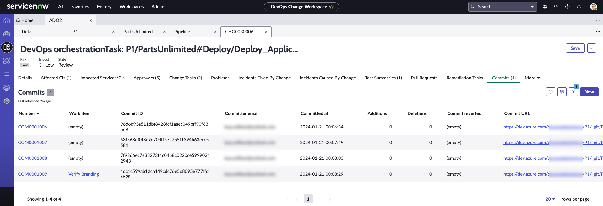 Confirmações de solicitação de mudança do DevOps.