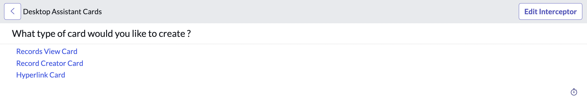 A página Assistente para desktop Cartões de onde você pode selecionar o tipo de cartão que deseja criar para sua página inicial.