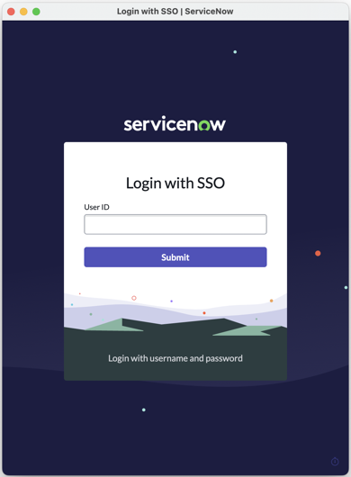 Página de login na qual você pode inserir o ID do usuário.
